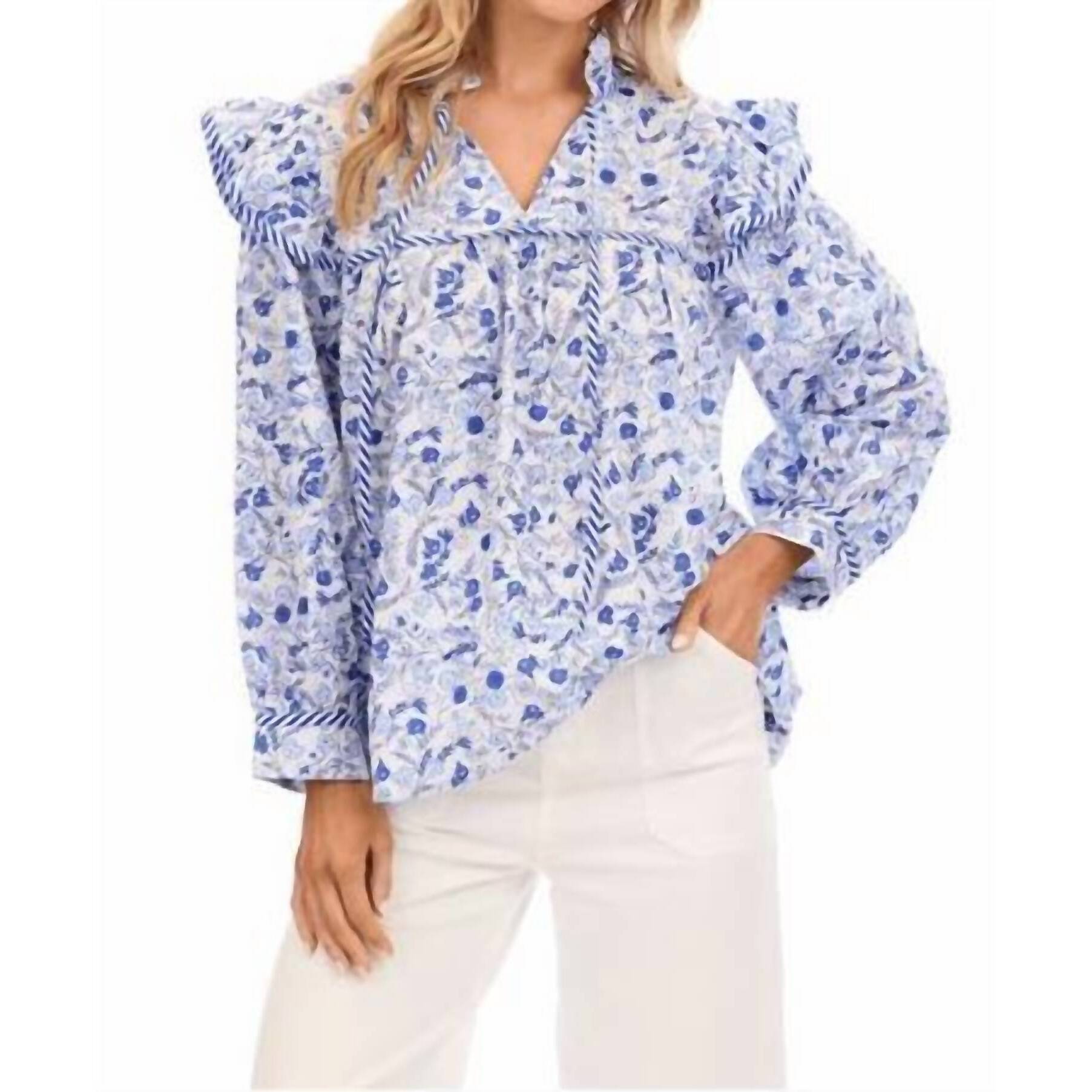 New Mudpie Beaufort Top In Blue